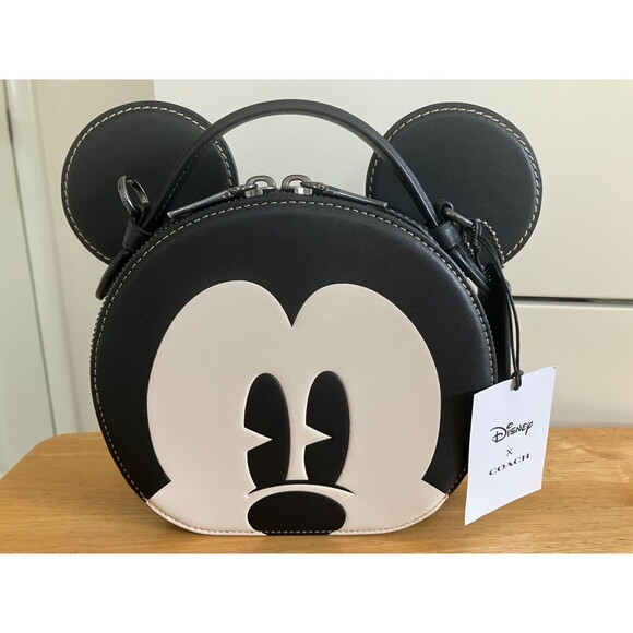 Coach X Disney Mickey Mouse Face Ear Pie Eye Leather Crossbody Bag Lightly Used - Picture 2 of 12